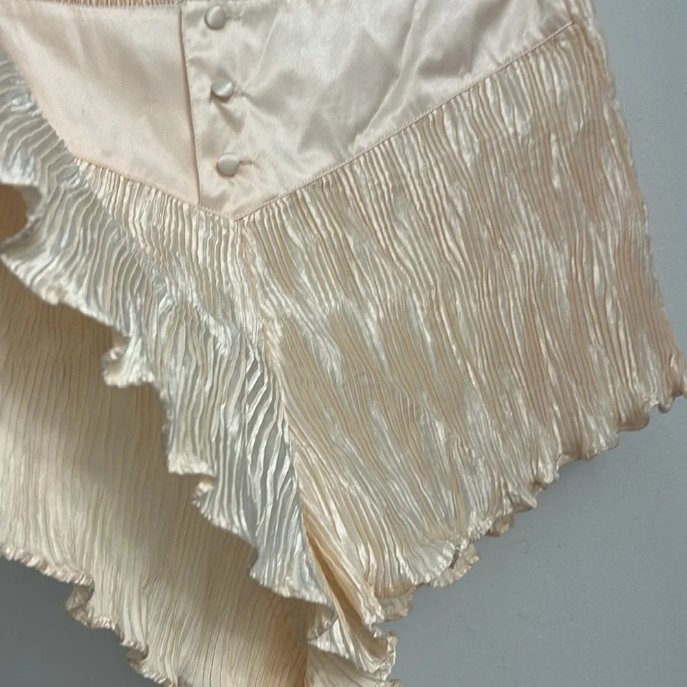 Vintage 80s Faith Collection Plissé Satin Lingerie Set Cream Coquette L